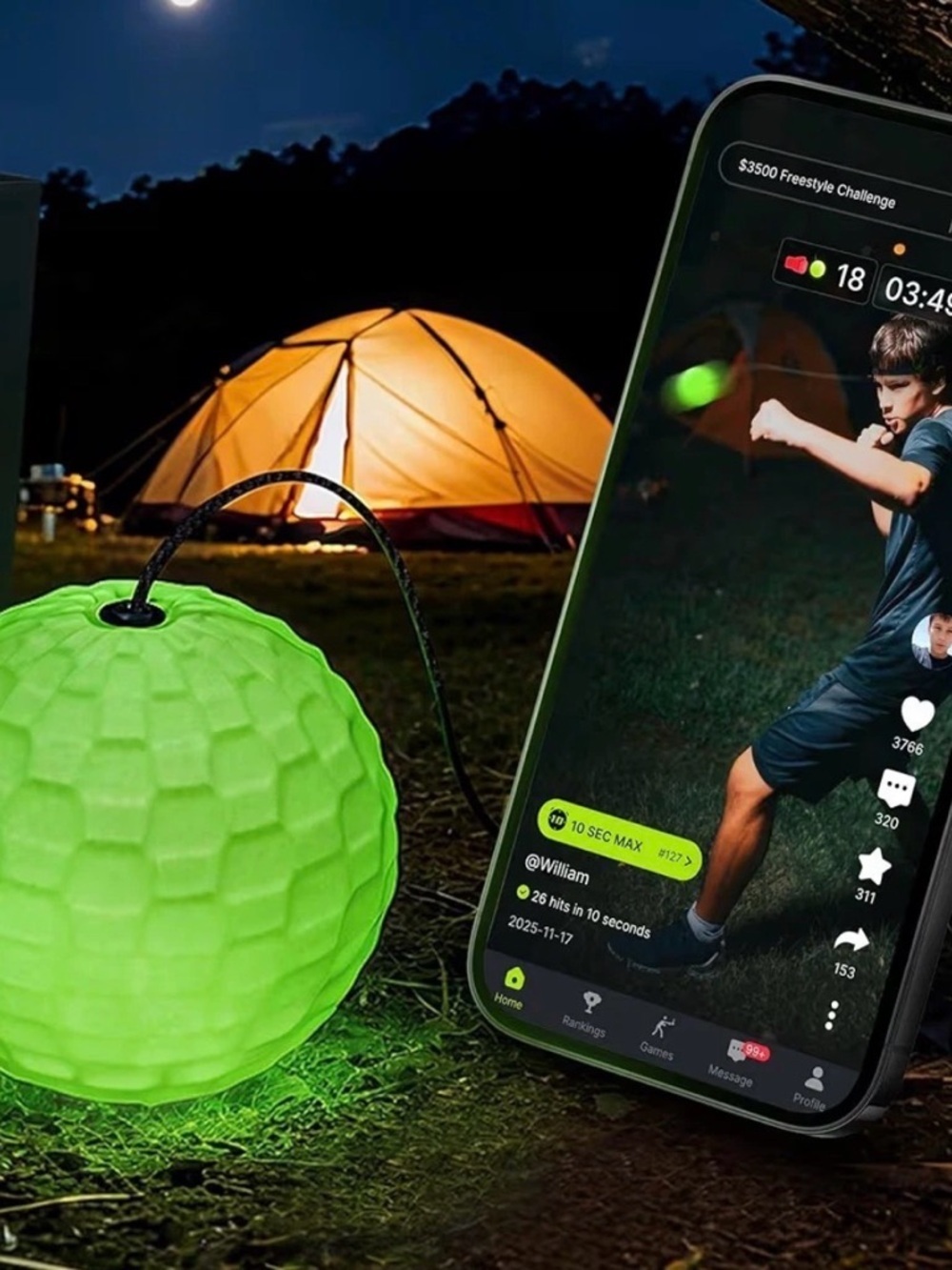 GlowFlex™ Reflex Glow-in-the-Dark Training Ball — Neon Green